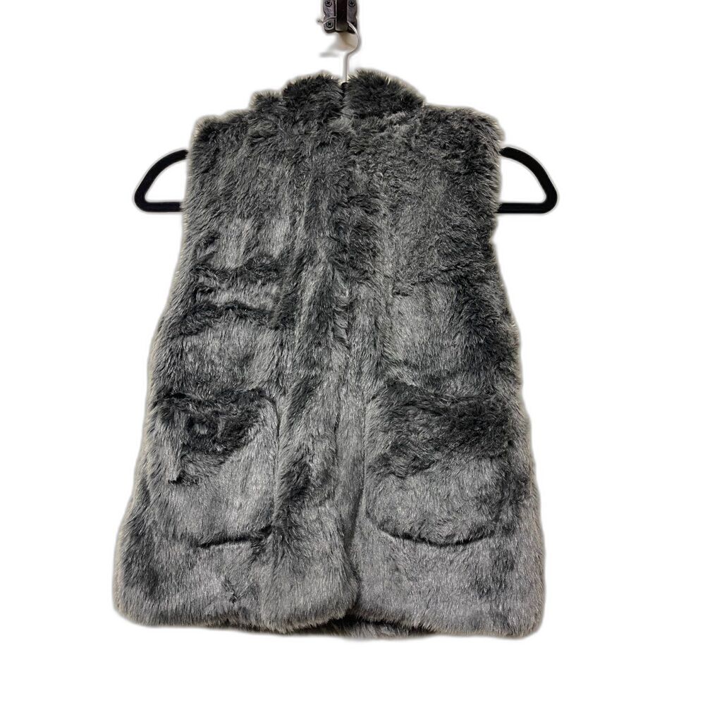 ZARA Girls Gray Faux Fur Sleeveless Hoodie, Sz 9-10